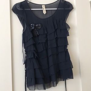 Anthropologie navy blouse sequin appliqué